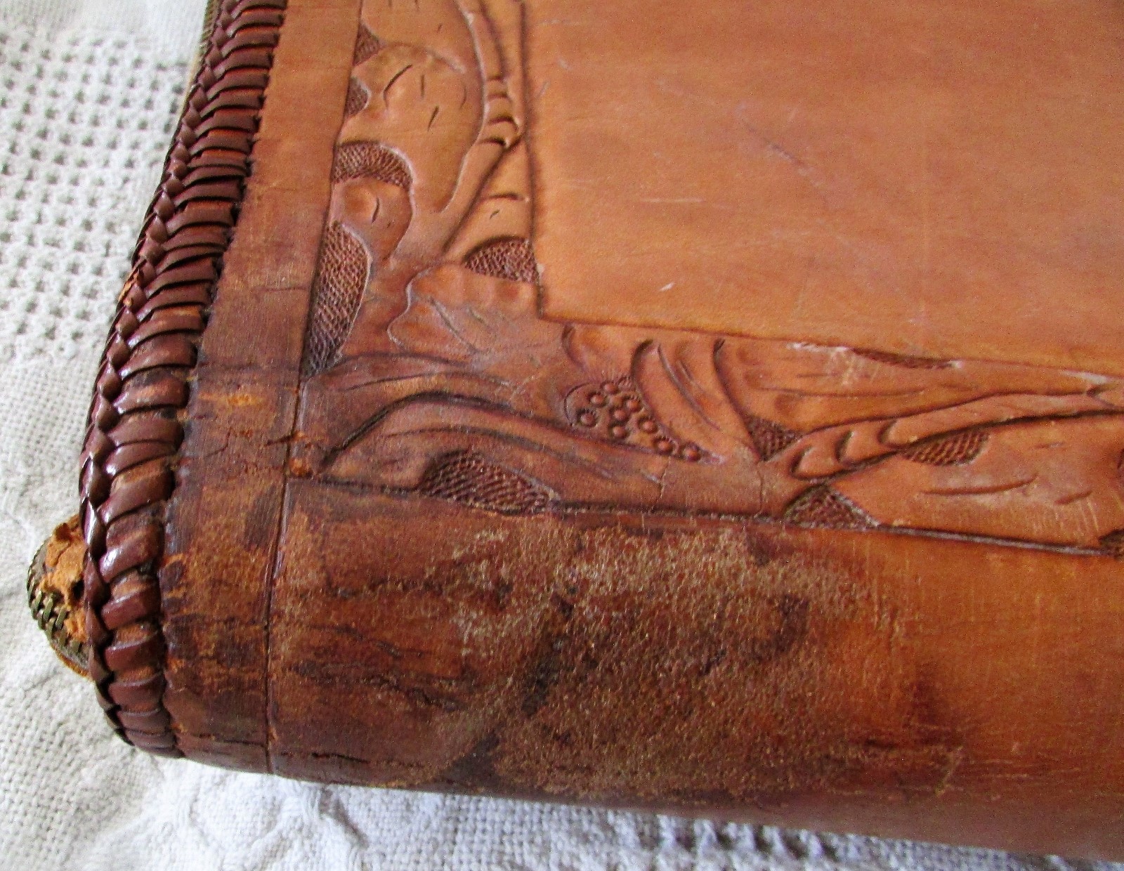 Vintage Hand Tooled Leather Satchel~Briefcase~Floral Design~Custom Made