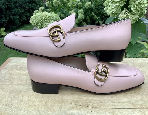 NEW! $850 - GUCCI MARMONT GG Logo Pink Leather Loafers, Size