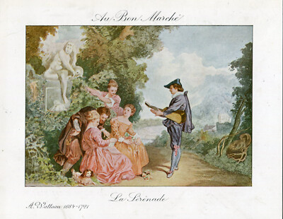Oblaten scrap chromo Litho Karte  ''Kostüme  Rokoko - Serenade im Park'' 21 cm