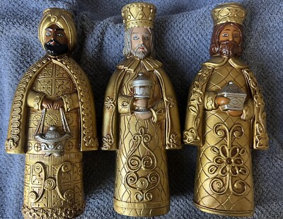 VINTAGE Wise Men 3 Kings Nativity 11  Gold Resin Candle Holders 1970 s