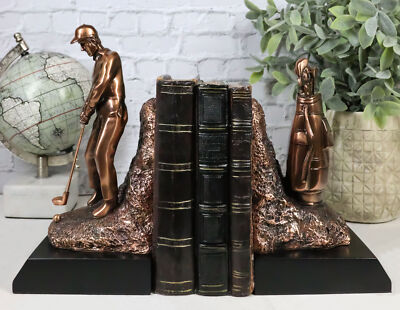 Ebros Professional Golfer And Golf Caddy Bag Bookends Set Statue 8.75''Tall