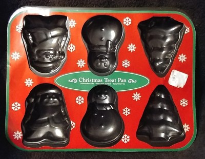 Christmas treat baking pan with 6 cavities Santa Snowman Tree Non-Stick New