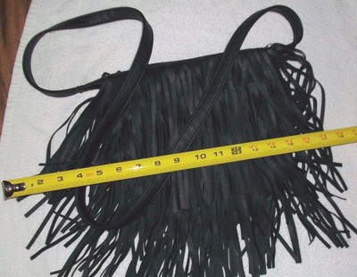 #8 - Black Fringe Shoulder Strap Messenger Handbag Western Faux Leather - NICE!