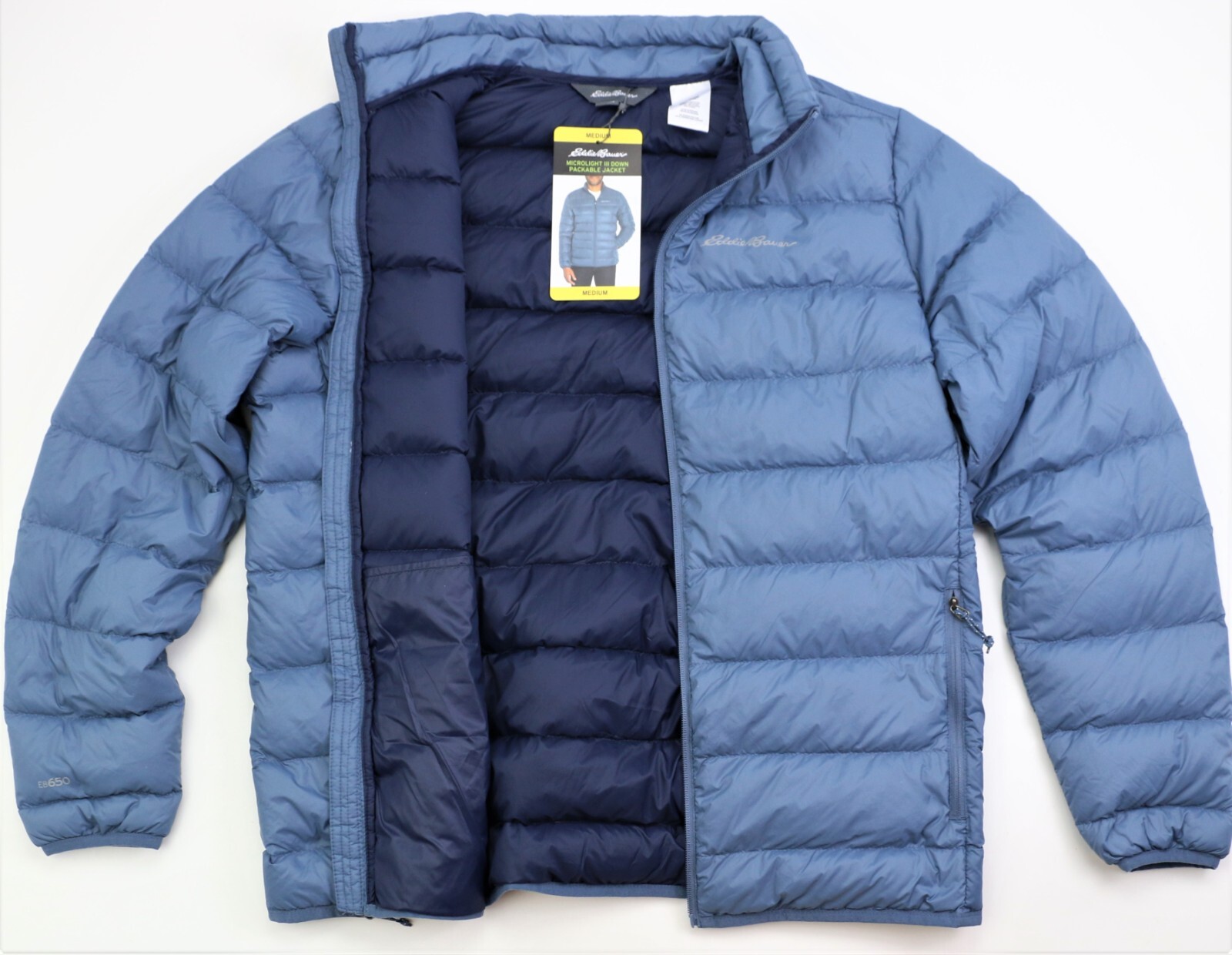 New Eddie Bauer Men's Packable Down Jacket Sizes S-3XL Water Repellent Lite Blue