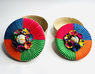 Set Of Two Tortilla Warmer Floral Threaded Mexican Handmade Baskets
