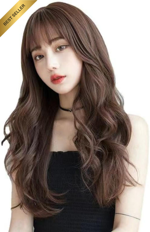 Long Wavy Dark Brown Ombre Hair Wig Wigs for Women Natural Synthetic Hair Heat-R