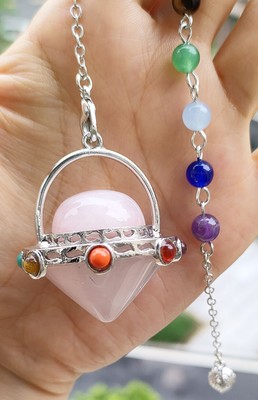 5pcs Rose Quartz Gems UFO Pendulum Pendants Prism Magic Charak Reiki Healing