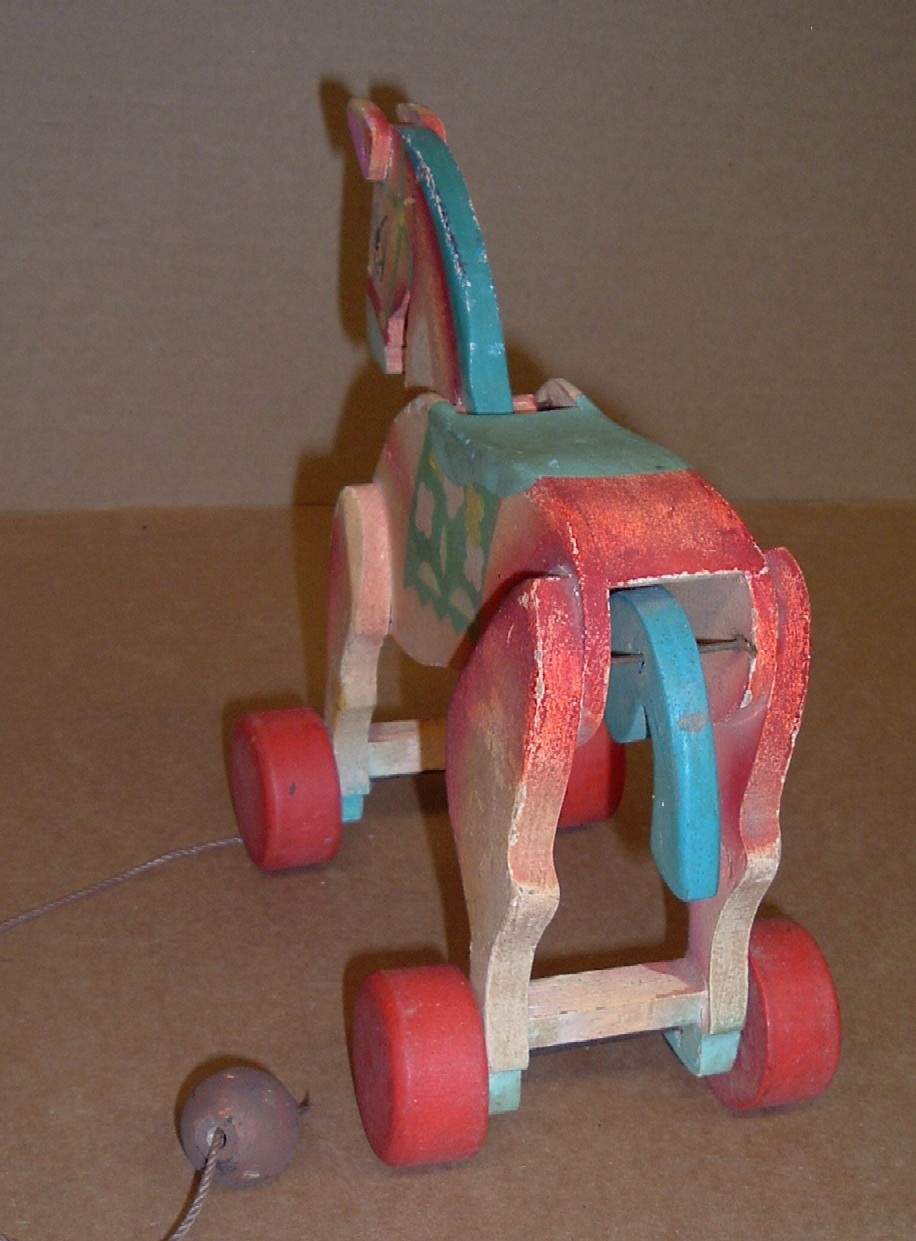 OLD ROCKING HORSE  Pull Toy Head And Tail Move 1940's Vintage