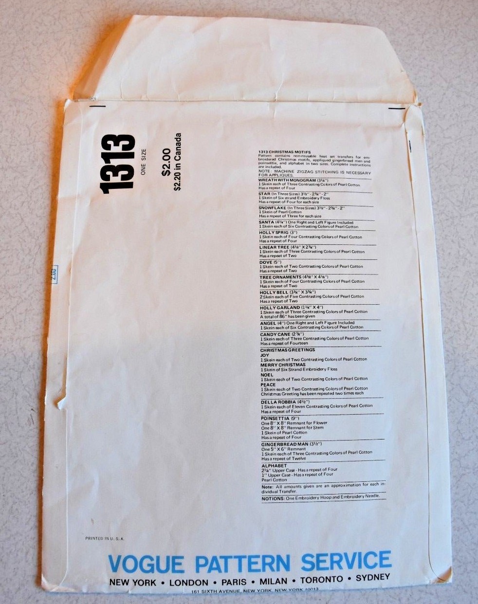 Vogue Uncut Santa Pack Christmas Motif Embroidery Transfer Pattern #1313 Heatset