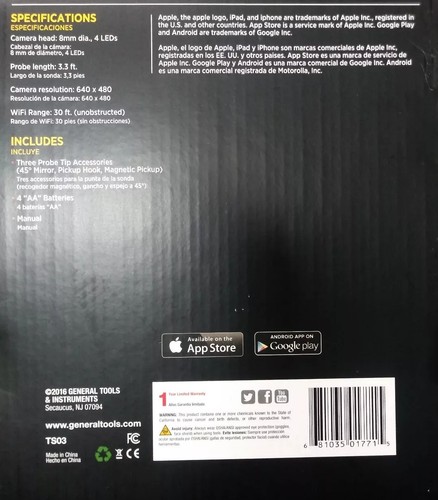 NEW GENERAL TOOLS TS03 TOOLSMART WIFI BLUETOOTH INSPECTION VIDEO CAMERA