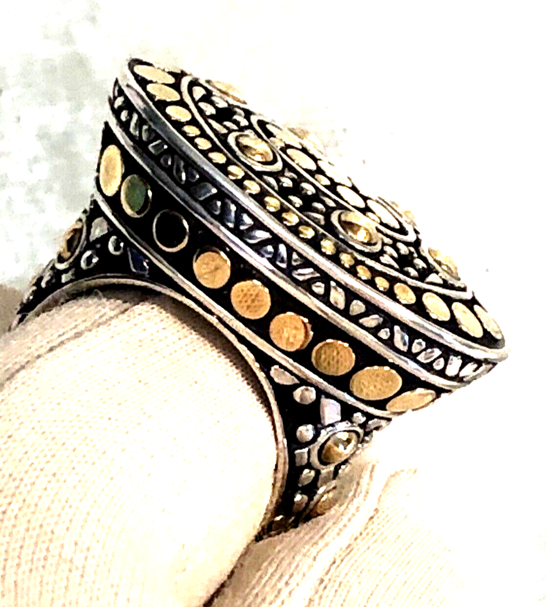 JOHN HARDY JAISALMER DOT 18K & STERLING SILVER RING, SZ 7 JOHN HARDY JAISALMER DOT 18K & STERLING SILVER RING, SZ 7