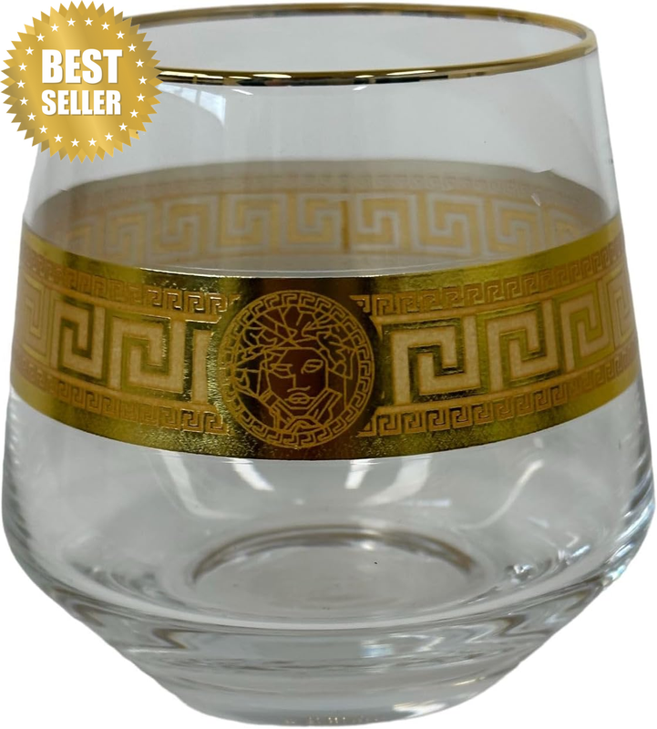 Medusa Style Cressida Gold Scotch Glasses 4 Pieces Set, 380 Ml Capacity