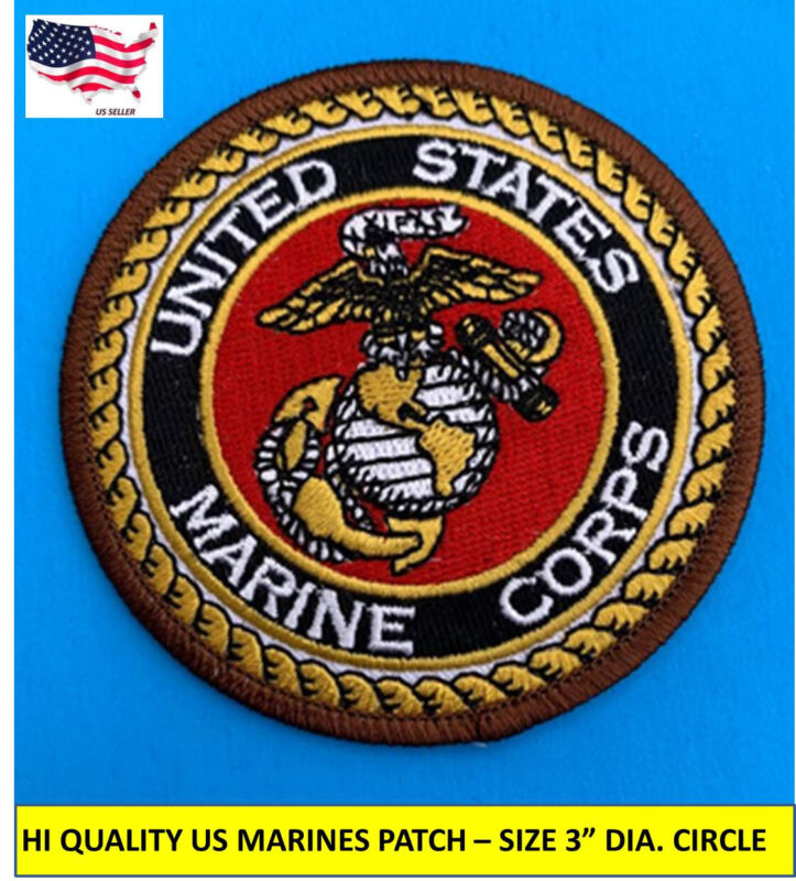 USMC US MARINE CORPS  EMBROIDERED PATCH IRON-ON SEW-ON 3" ROUND APPLIQUE