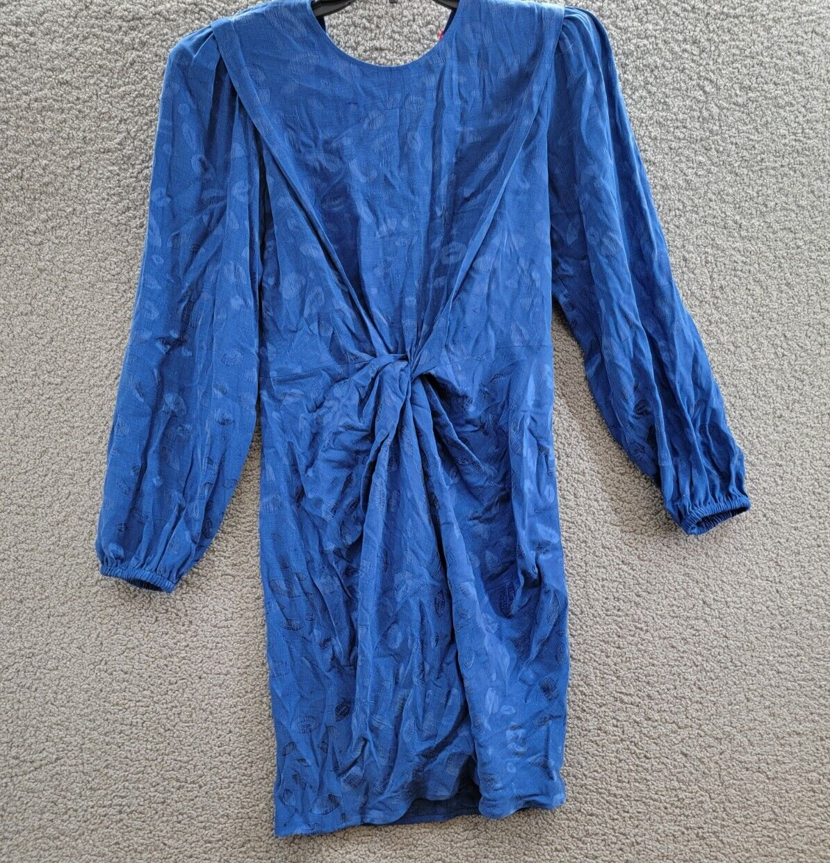 HUGO Twist-Front Textured Mini Dress Women's 8 Cobalt Lips Print Back Zip L/S - Picture 2 of 17