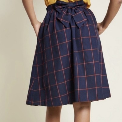 ModCloth Refined Timing A-line Skirt Navy Red Large 
