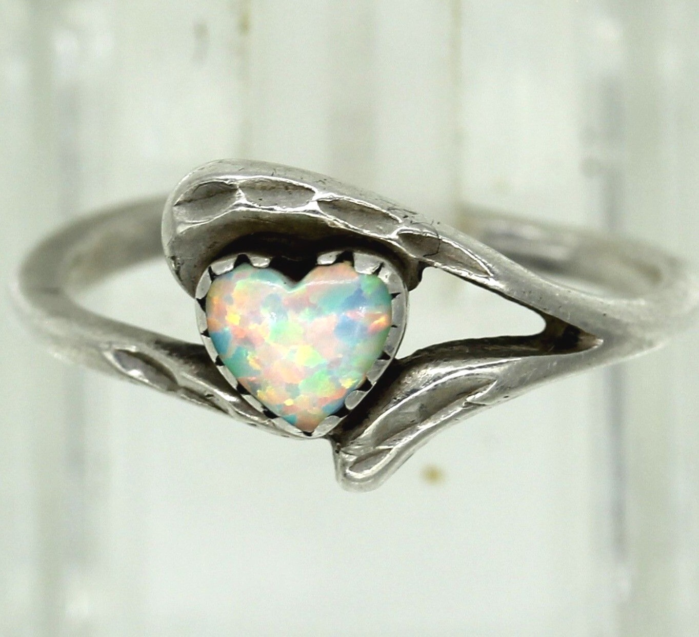 925 STERLING Wheeler Mfg Co WMco opal heart ring petit point