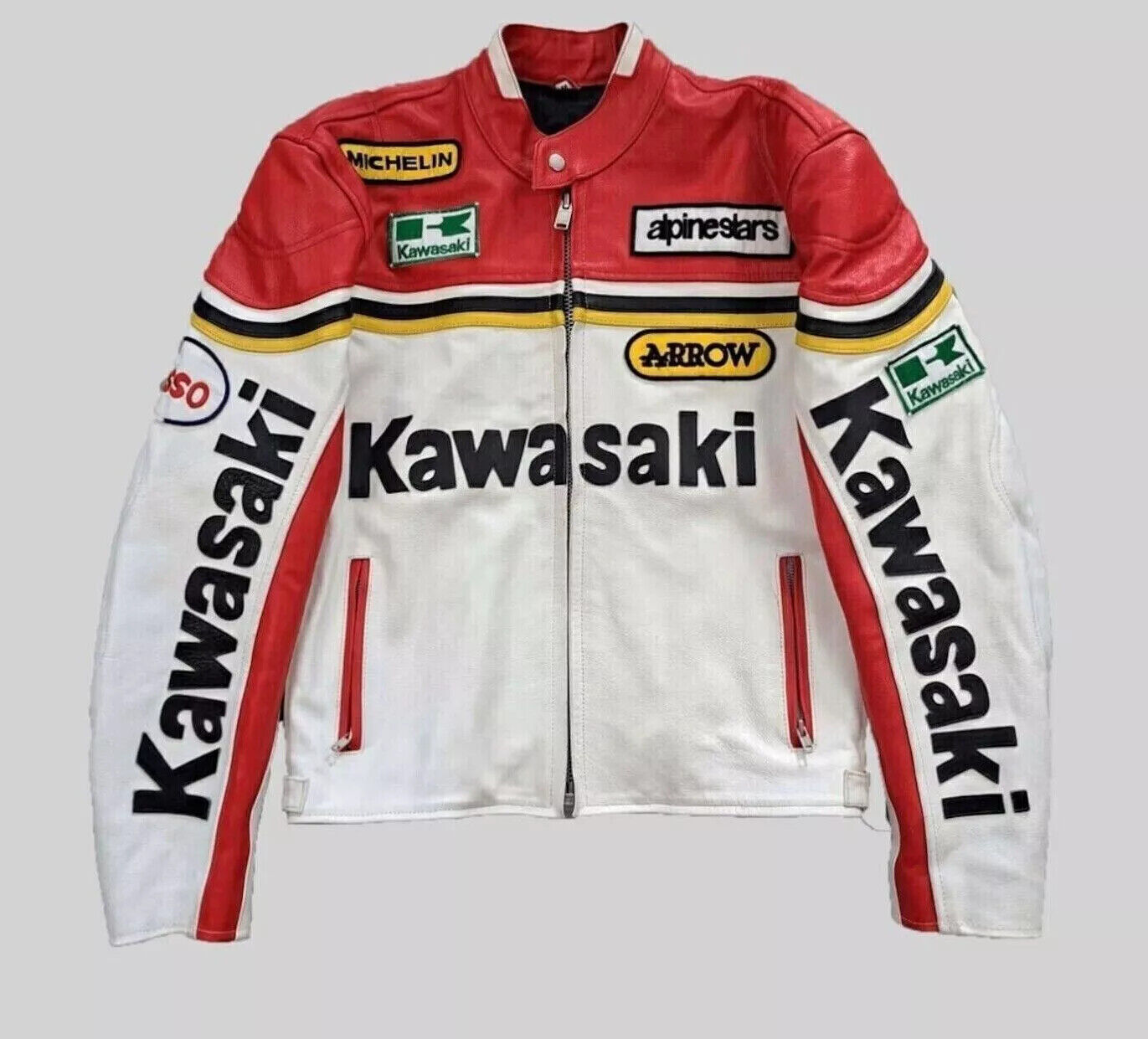 KAWASAKI Leather Jacket Vintage Racing Rare Motorcycle Biker KAWASAKI Leather Jacket Vintage Racing Rare Motorcycle Biker