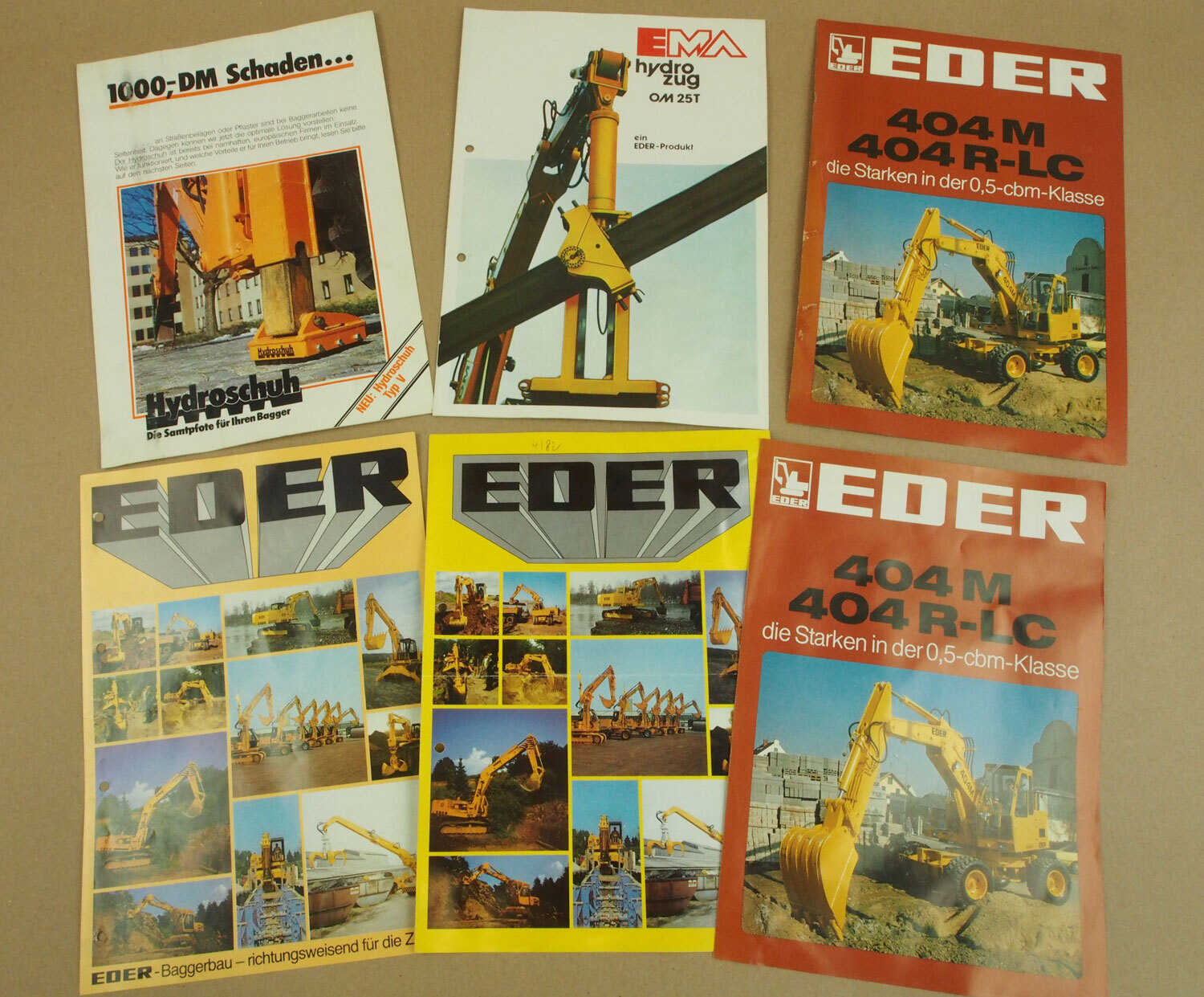 6 Prospekte Eder 404 M R-LC Bagger OM25T Programm 805 bis 835 80er Jahre