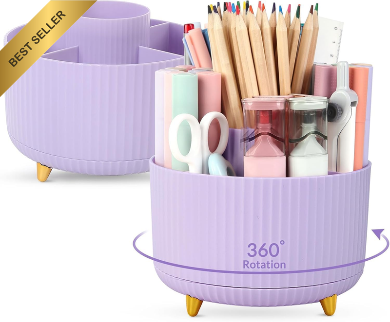 360 Degree Rotating Desk Organizer, Dual-Purpose Pencil Pen Holder for Desk, Rot