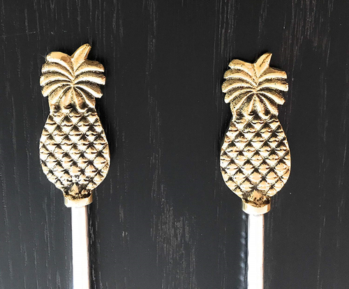 IHI Hammered Aluminum Salad Servers with Gold Gilded Pineapples, Set of 2, 13