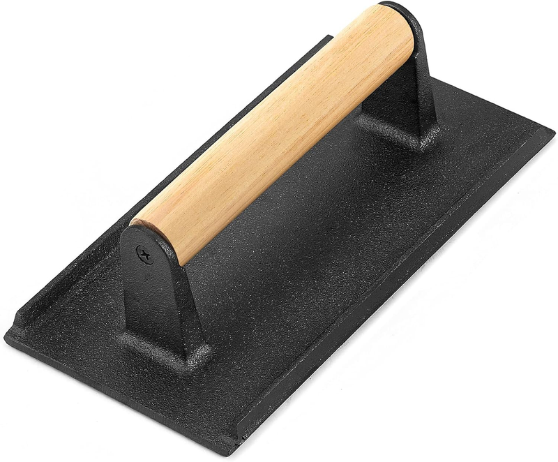 Bacon Hamburger Press for Griddle Flat Top Teppanyaki, Pre Seasoned 8 X 4In Cast