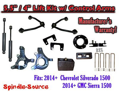 5.5'' / 4'' Spindle Lift Control Arms SHOCKS FOR 14-16 Chevy Silverado GMC Sierra