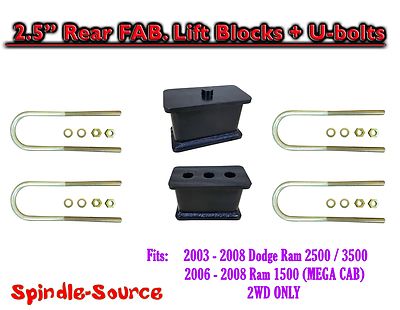 2.5'' Fabricated Rear Lift Blocks + U-bolts 3.5625'' FOR 03-08 Dodge Ram 2500 3500