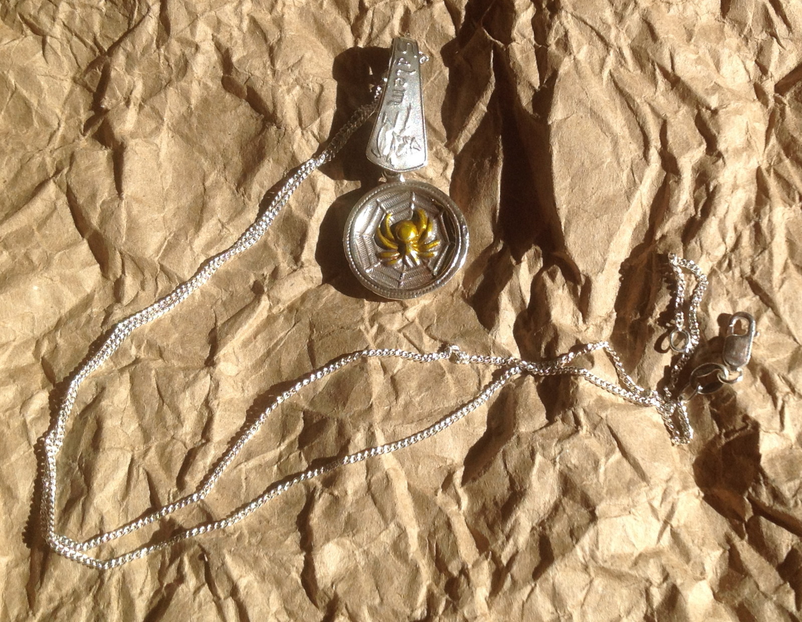 Salem Witch souvenir spider web Sterling Silver Vintage 18