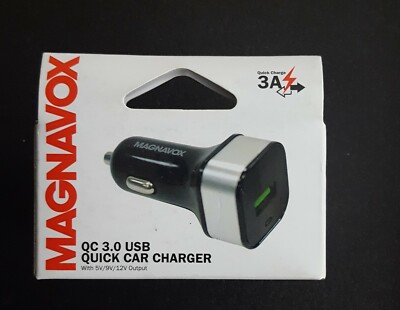 Magnavox Quick Charge 3.0 USB Car Charger with 5V/9V/12V Output