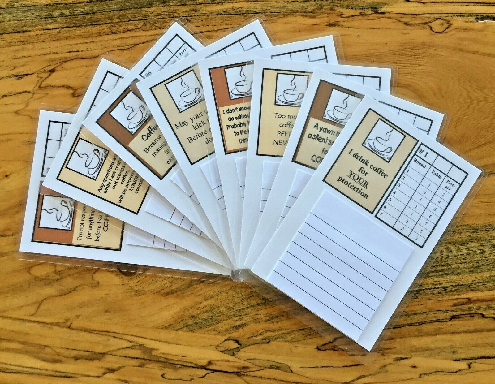 Really Funny Coffee Humor, Reusable Bridge Tallies, 2 Table, Great Prize or Gift | eBay for Free Printable Bridge Tallies For 3 Tables