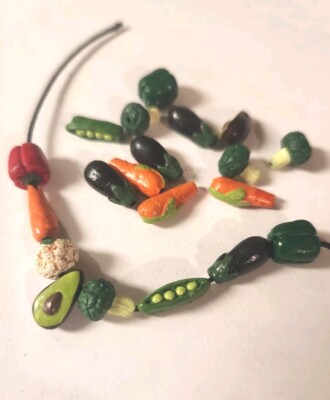 Tiny VEGGIE Beads, 20 PC Mix, Hand Painted Beads,  Peruvian Ceramic MINIATURE