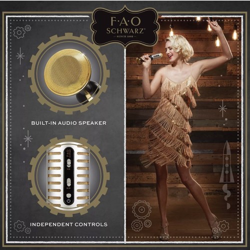 FAO Schwarz Bluetooth Gold Vintage Musical Microphone ~ Stream & Sing Songs