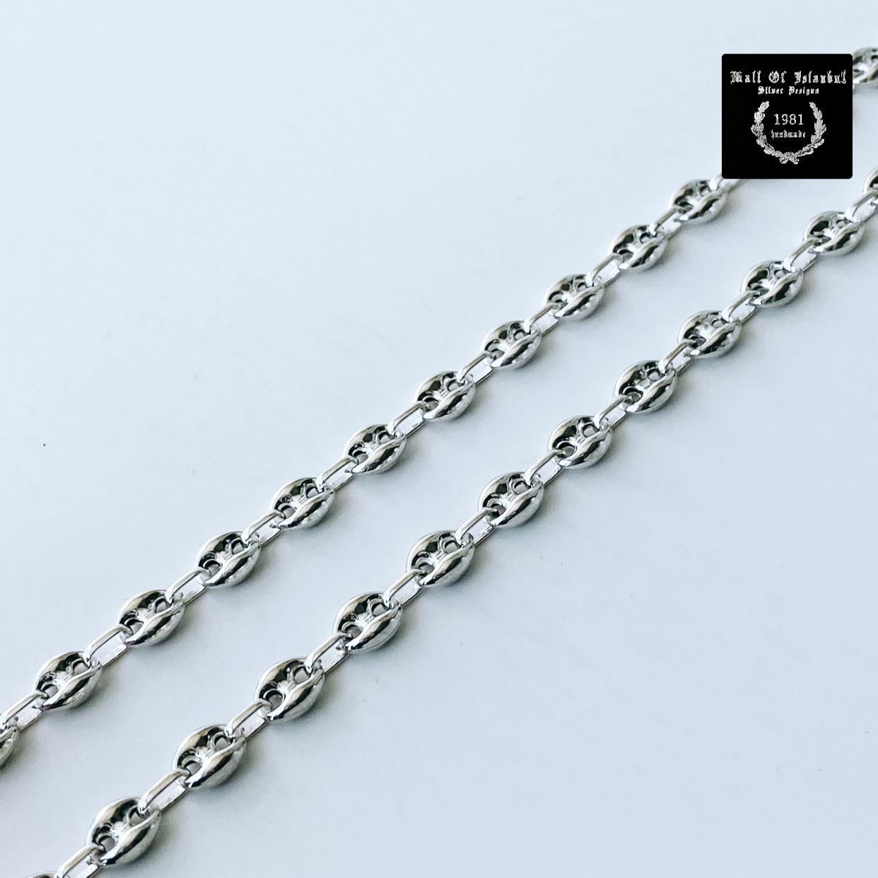 Pre-owned Handmade Mens Puffed Mariner Chain Necklace Hollow 9mm 61gr 925 Silver Sterling 36"