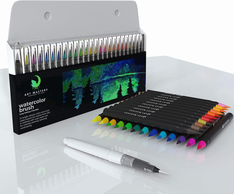 24Pcs Multi Color Pens Blending Water Brush for Beginner to 
