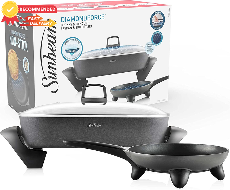 Banquet Electric Skillet, Diamondforce Non-Stick, Even Heat, Easy Clean, Black
