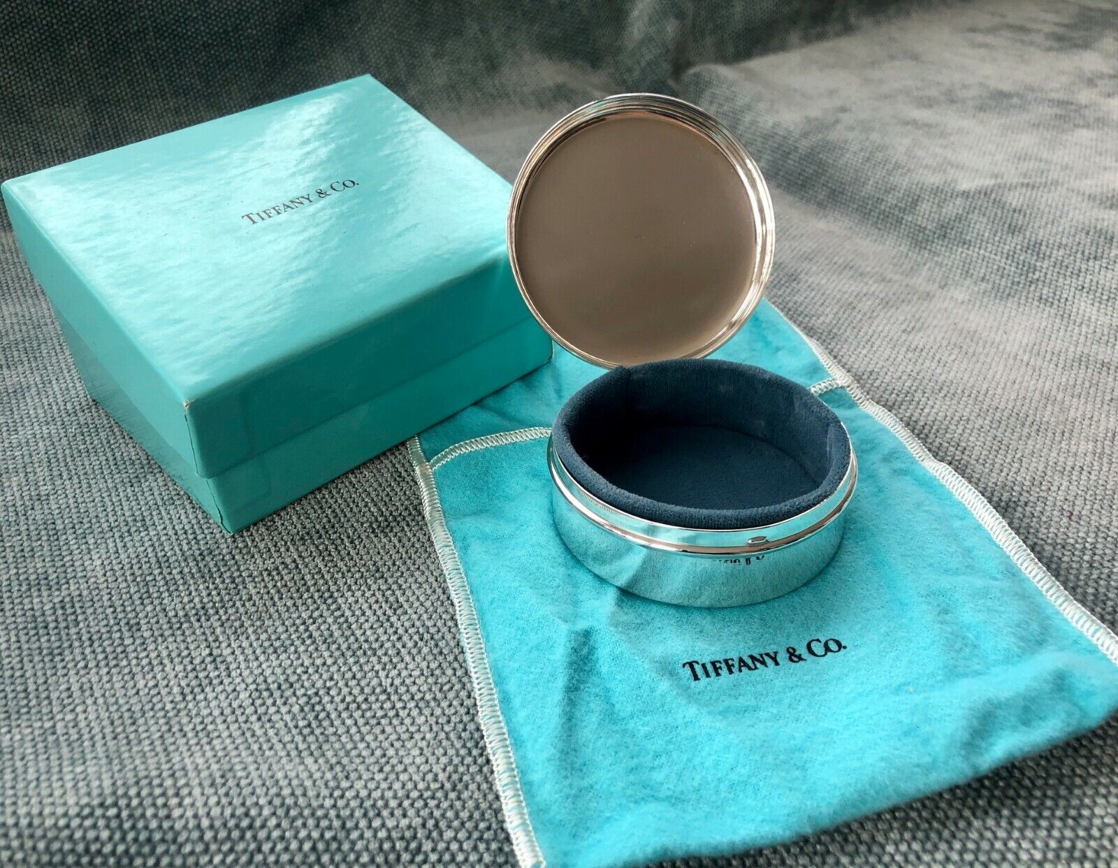 New Tiffany & Co Pewter Jewelry Box Round With Original New Tiffany & Co Pewter Jewelry Box Round With Original