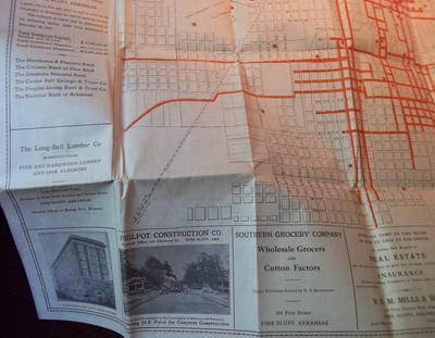 PINES HOTEL, PINE BLUFF, ARKANSAS ANTIQUE CITY AND STATE FOLDING MAP, MARCH 1923