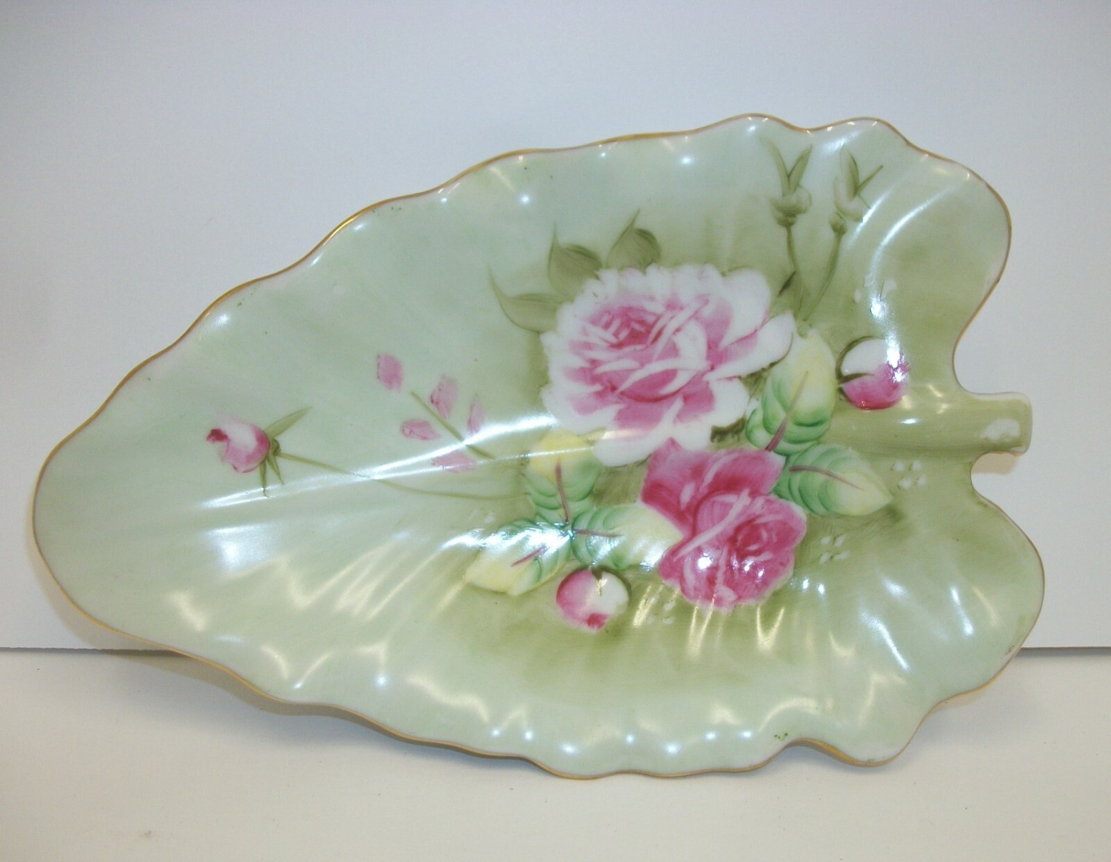Lefton Heritage Rose 1860 Hand Painted Leaf Dish