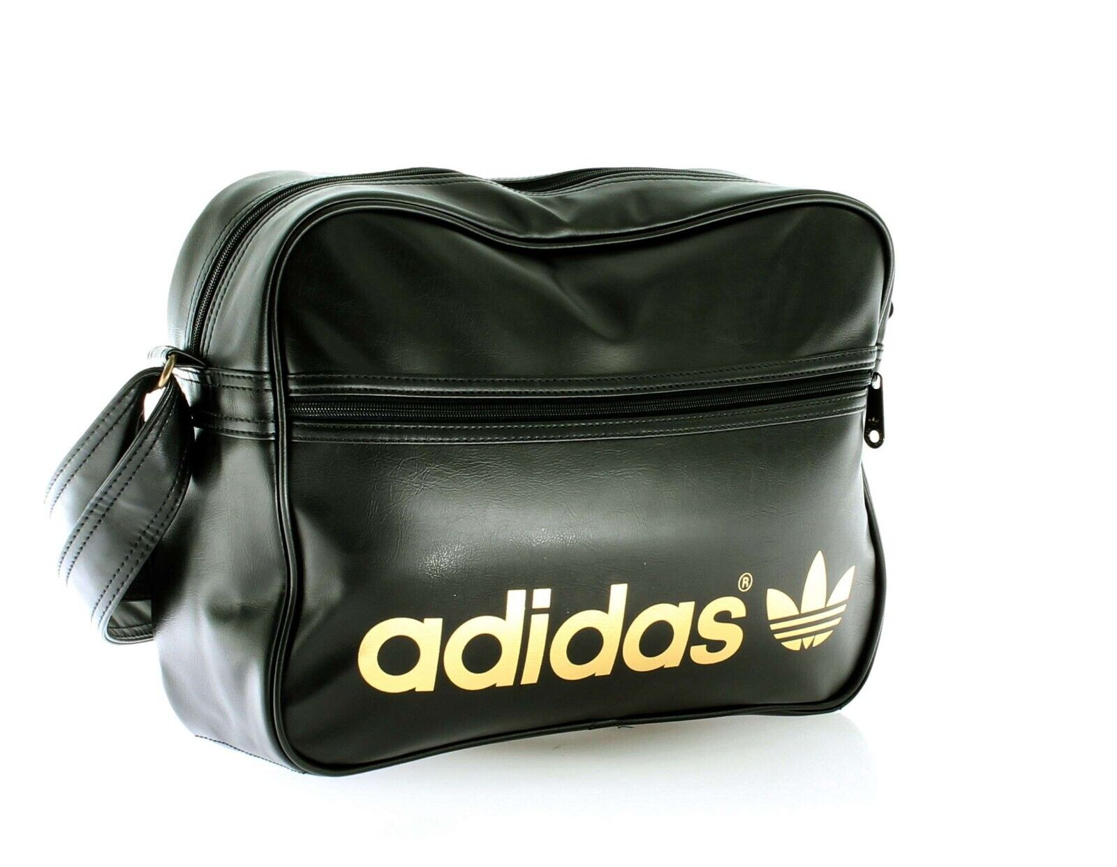 Adidas Originals Unisex Messenger Bag Black Gold Logo Adidas Originals Unisex Messenger Bag Black Gold Logo