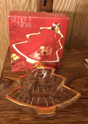 Studio Nova Crystal Christmas Tree Gold Trim Candy/ Nut Dish Yuletide Spirit 
