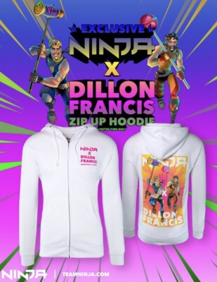 New! Official Ninja x Dillon Francis Full Zip Up Hoodie Twitch Con Exclusive XL