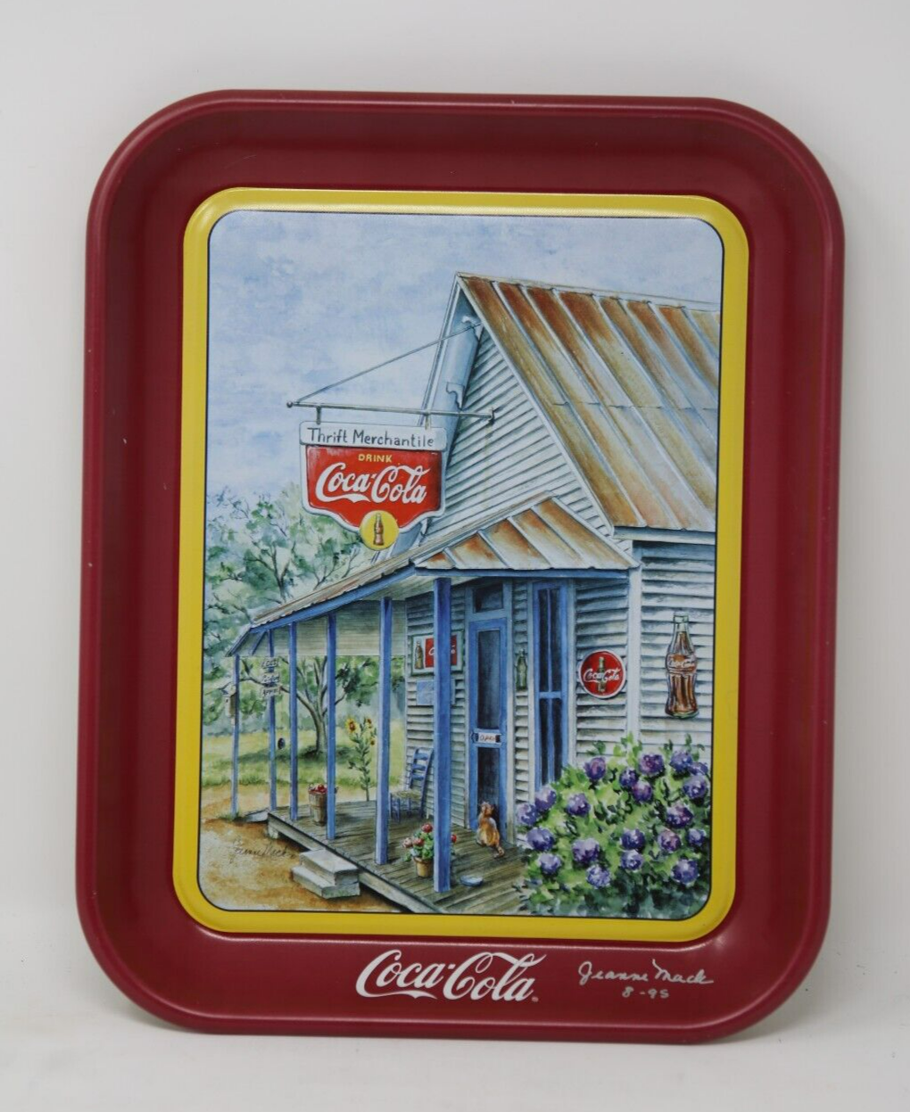 希少　ビンテージ　コカコーラ　トレー　Jeanne　Mack　USA VTG Metal Tray “Thrift Mercantile” Coca-Cola Jeanne Mack