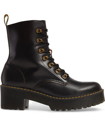 DR. MARTENS Women s Leona Heeled Platform Boots Smooth Black Leather 9 US $190