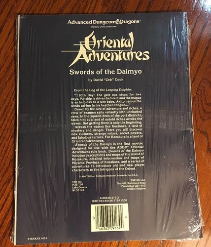 OA1 Oriental Adventures: Swords of the Daimyo NEW Sealed 1986 TSR AD&D Module