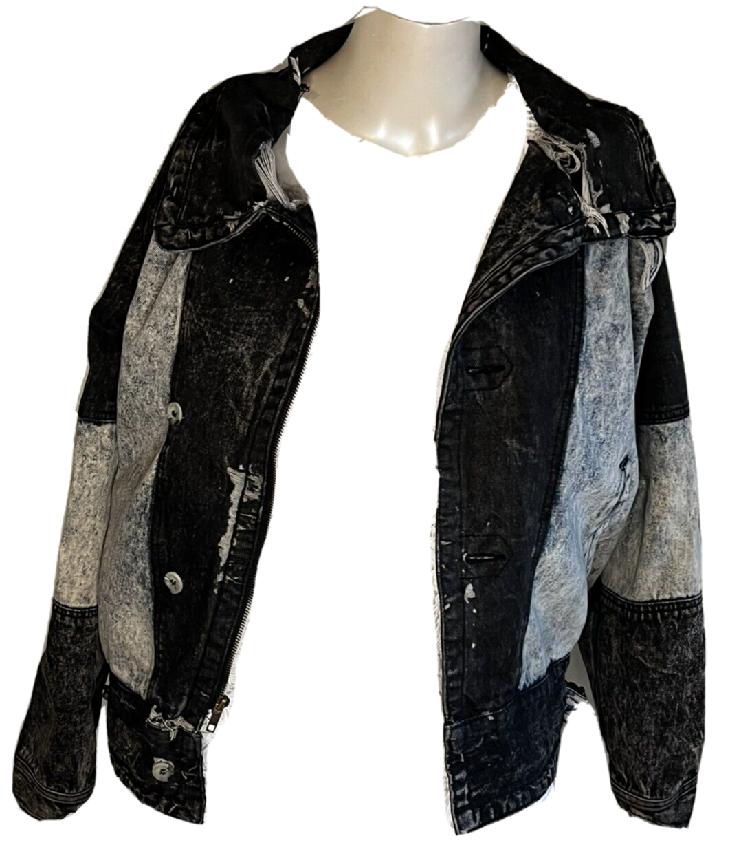 Vintage Denim Jacket Distressed Men's Medium Black Blue Stone