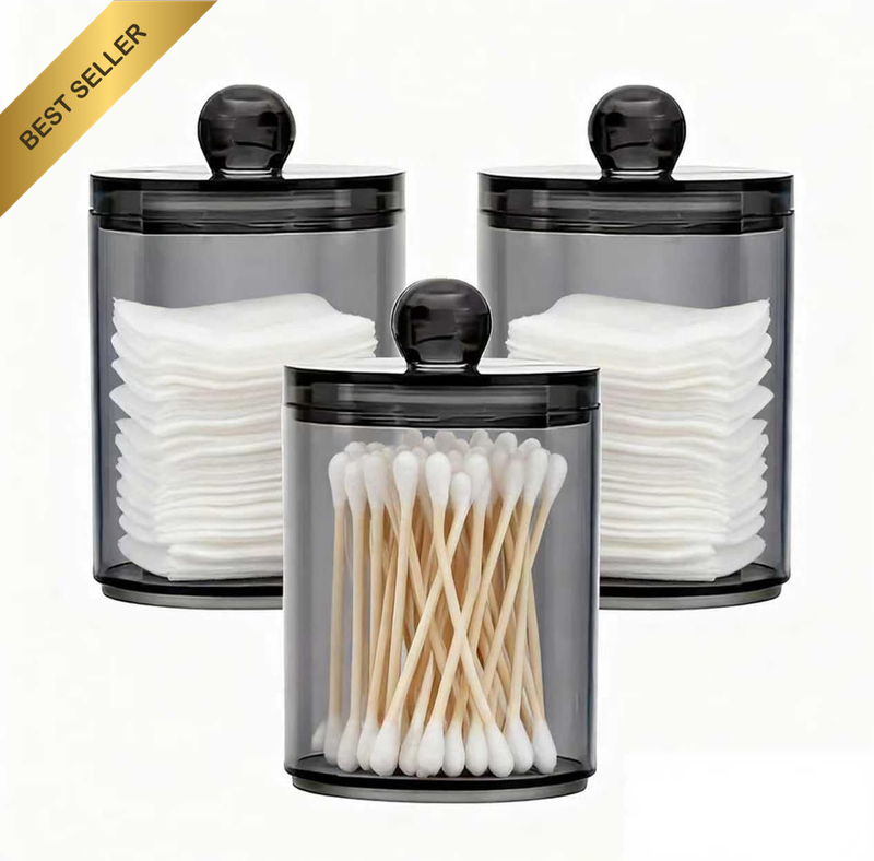 3 Pack Qtip Holder Dispenser with Lids, Clear Cotton Ball Dispenser, Plastic Jar