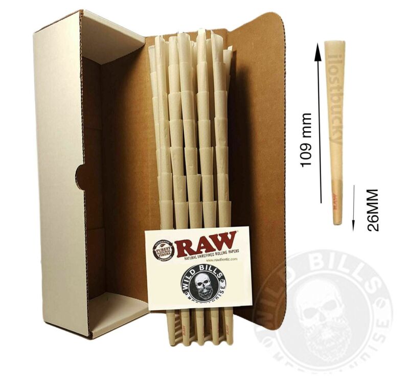Authentic Raw King Size pre rolled Cones W/Filter tips (100 CONES)