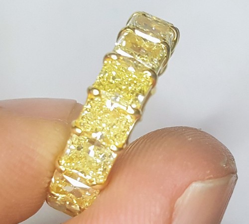 8.63ct RADIANT yellow  Diamond Eternity Ring 18K GOLD  Band SI1  SIZE 6.75