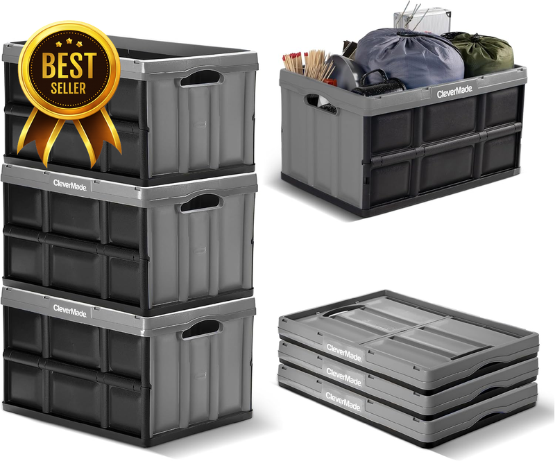 3-Pack 62L 100-Lb Stackable Stone Collapsible Storage Bin Set