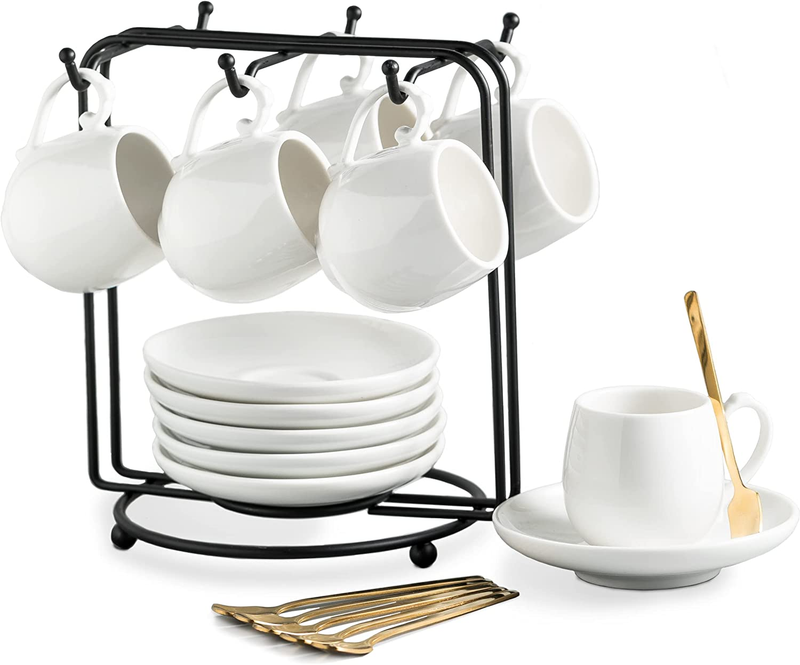 Espresso Cups with Saucers Set, 3 Ounces Porcelain Coffee Cu